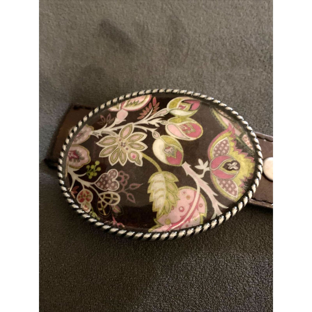 Vintage Classico Italia Leather Belt Sz L 36-38 Ivan Floral Resin Buckle - Picture 9 of 9